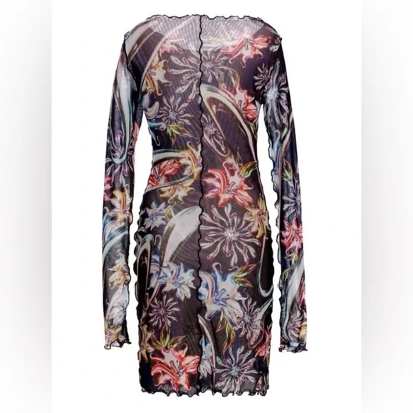 NWT Agua Bendita Hadley Floral Mesh Boat Neck Long Sleeve Mini Dress - Picture 5 of 9